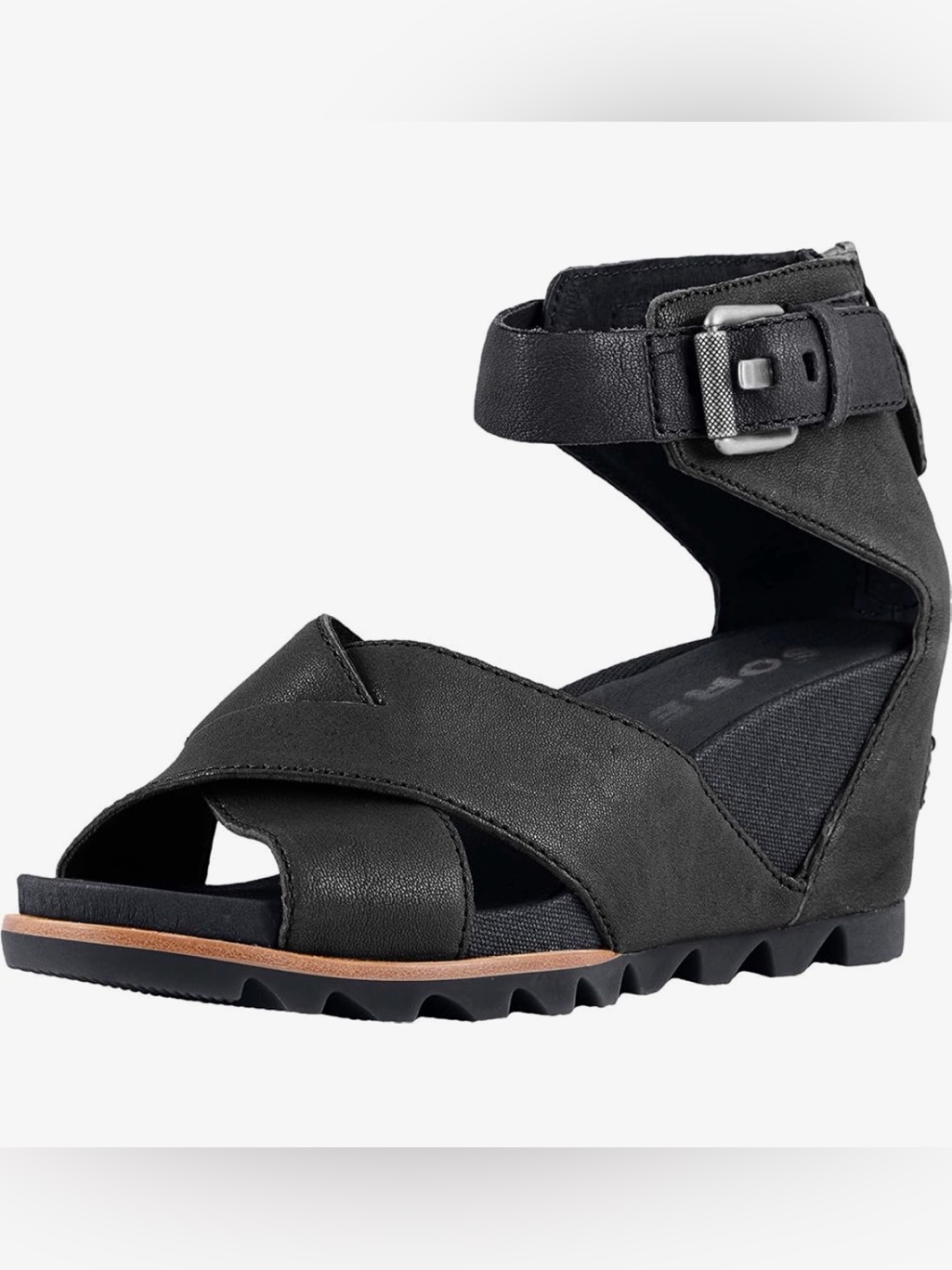 Sorel Black Leather Ankle-Strap Sandal
